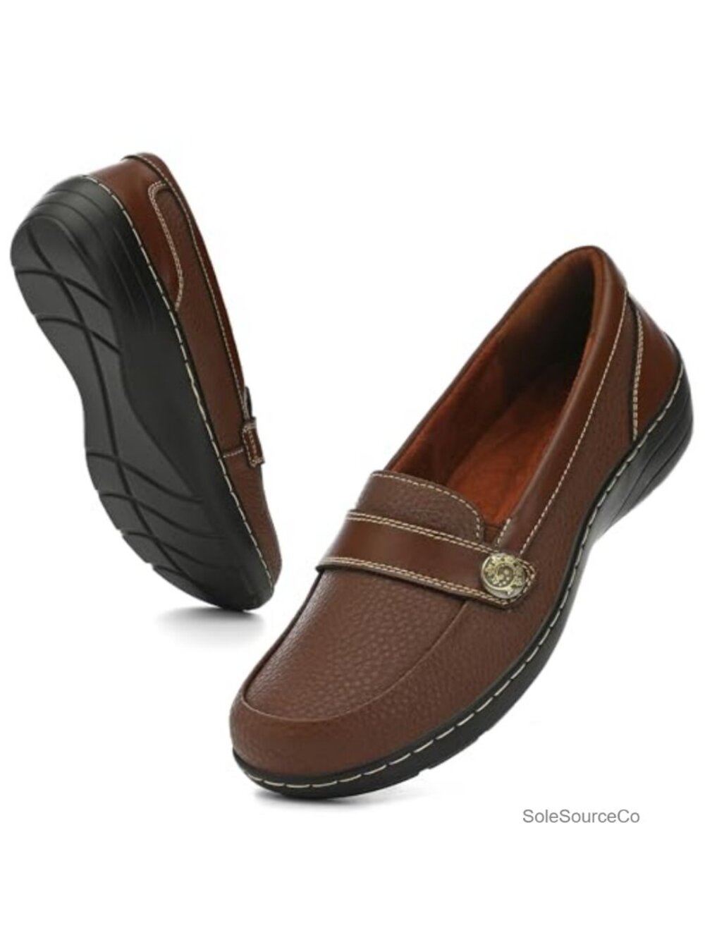 Women's Slip-On Loafers Leather Memory Foam Comfort Flats for Work Walking